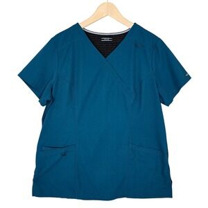 Elle Medical Women's Caribbean Blue EL620 Mock Wrap Scrub Top L